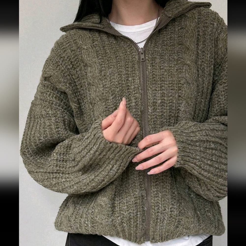 Drop Shoulder Zipper Front Cardigan - Picture 1 of 5